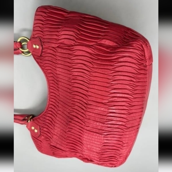 PRISTINE! COACH ASHLEY GATHERED LEATHER SHOULDER TOTE (#F23928)BRASS/RASPBERRY. - Picture 10 of 12